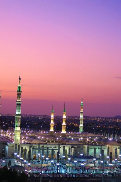 mosque, masjid al nabawi, sunrise, medina, minarets, city, religion, islam, architecture, building, historic, sky, beautiful, saudi arabia, ravza, nature, masjid